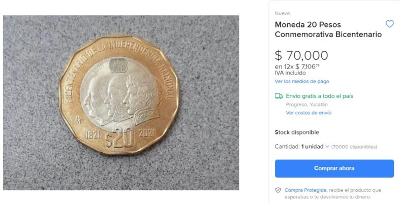 Moneda De $20 Del Bicentenario De La Independencia Se Vende En 70 Mil ...